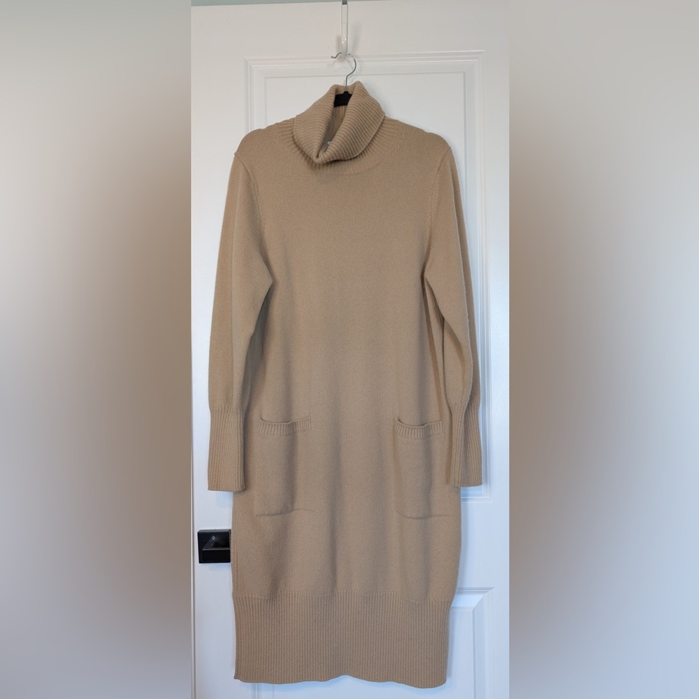 Athleta Wool Cashmere Alpine Turtleneck Sweater Dress Dune Beige Size XL